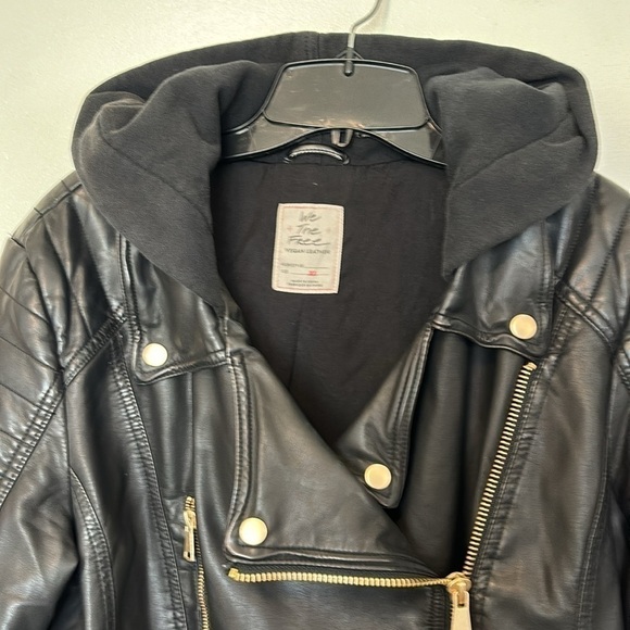 Free People black vegan leather look Jealousy Leather Moto hooded Jacket… - Picture 6 of 13